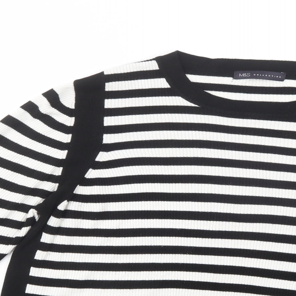Marks and Spencer Womens Black Boat Neck Striped Viscose Pullover Jumper Size 24