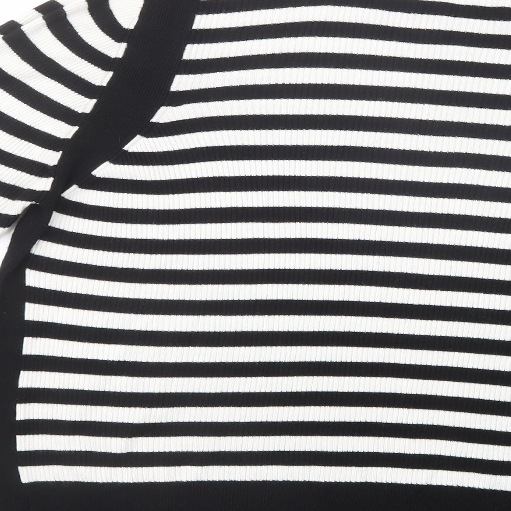 Marks and Spencer Womens Black Boat Neck Striped Viscose Pullover Jumper Size 24