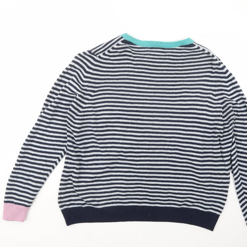 Marks and Spencer Womens Blue Crew Neck Striped Wool Pullover Jumper Size 24