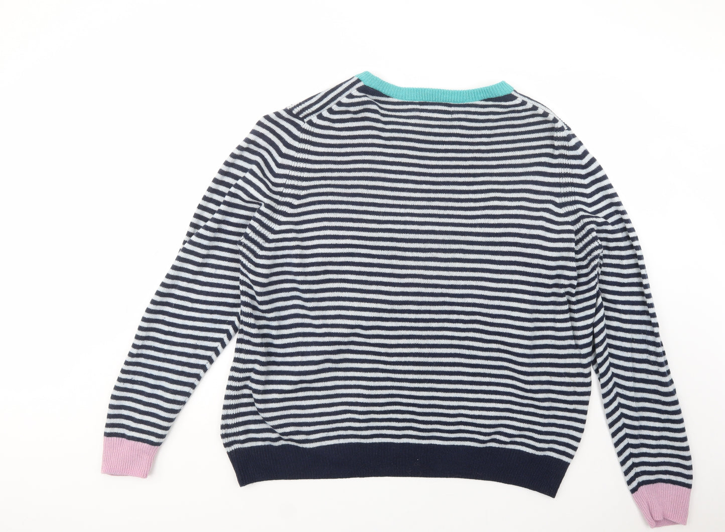 Marks and Spencer Womens Blue Crew Neck Striped Wool Pullover Jumper Size 24