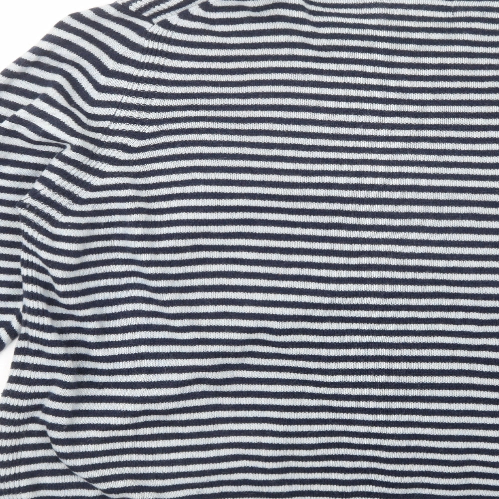 Marks and Spencer Womens Blue Crew Neck Striped Wool Pullover Jumper Size 24