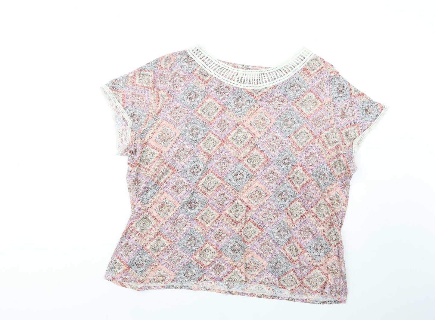 Marks and Spencer Womens Multicoloured Floral Cotton Basic Blouse Size 24 Boat Neck - Lace Detail