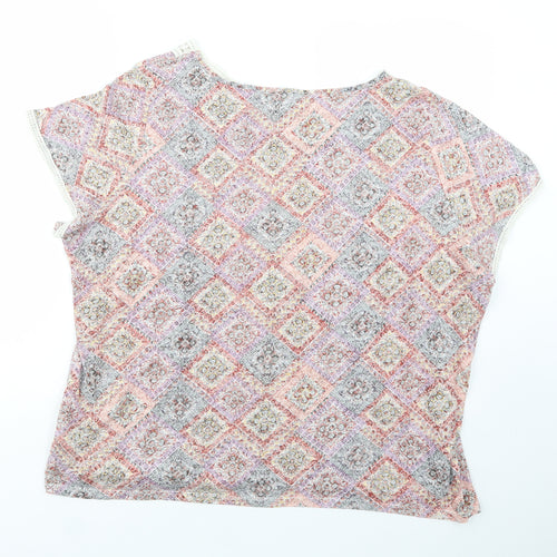 Marks and Spencer Womens Multicoloured Floral Cotton Basic Blouse Size 24 Boat Neck - Lace Detail