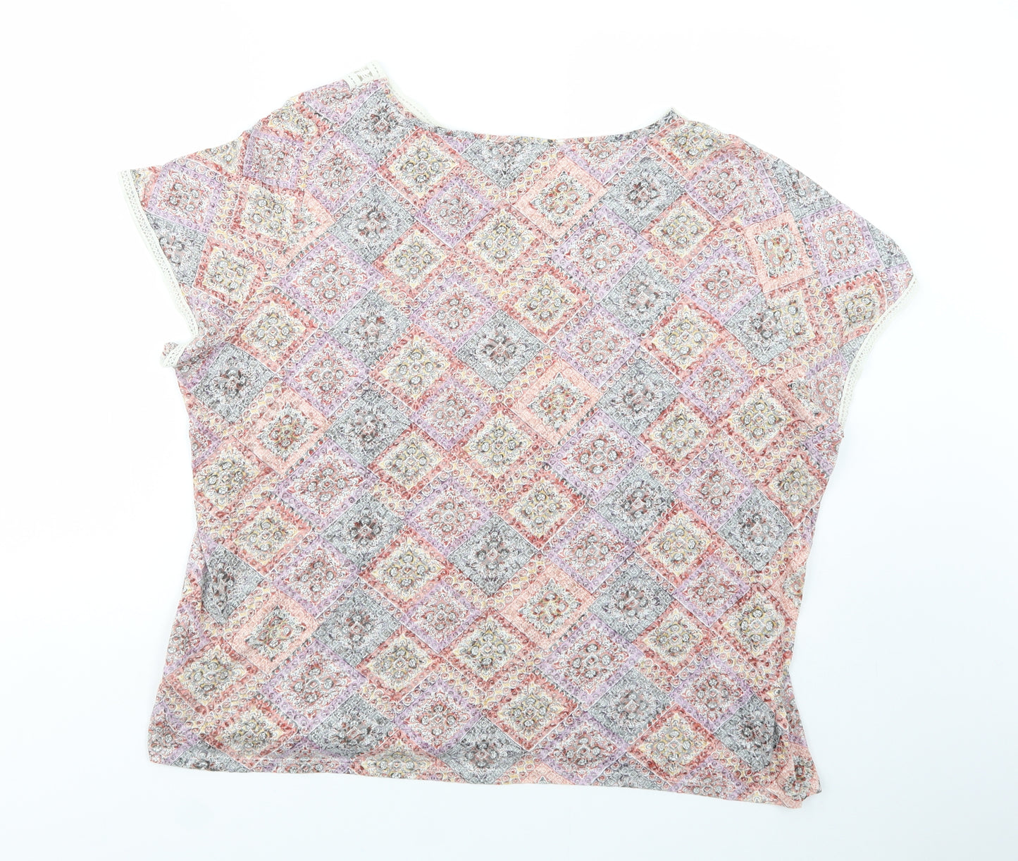 Marks and Spencer Womens Multicoloured Floral Cotton Basic Blouse Size 24 Boat Neck - Lace Detail