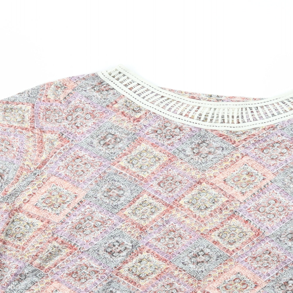 Marks and Spencer Womens Multicoloured Floral Cotton Basic Blouse Size 24 Boat Neck - Lace Detail