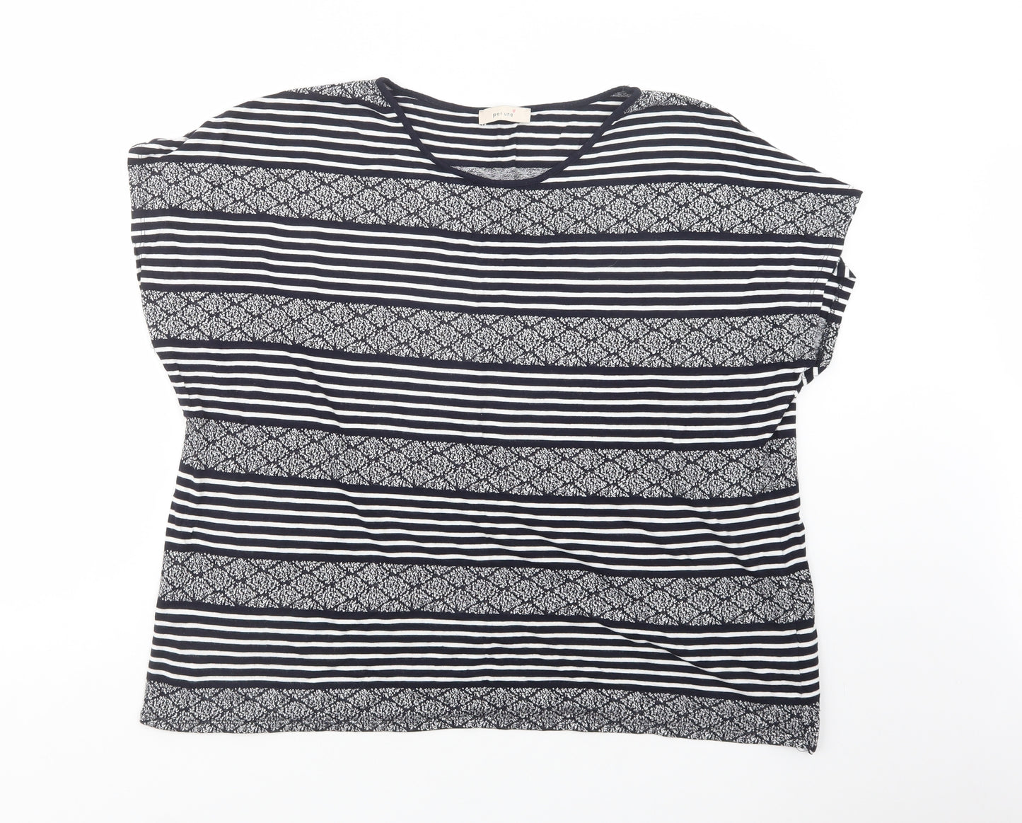 Marks and Spencer Womens Blue Striped Viscose Basic Blouse Size 22 Crew Neck