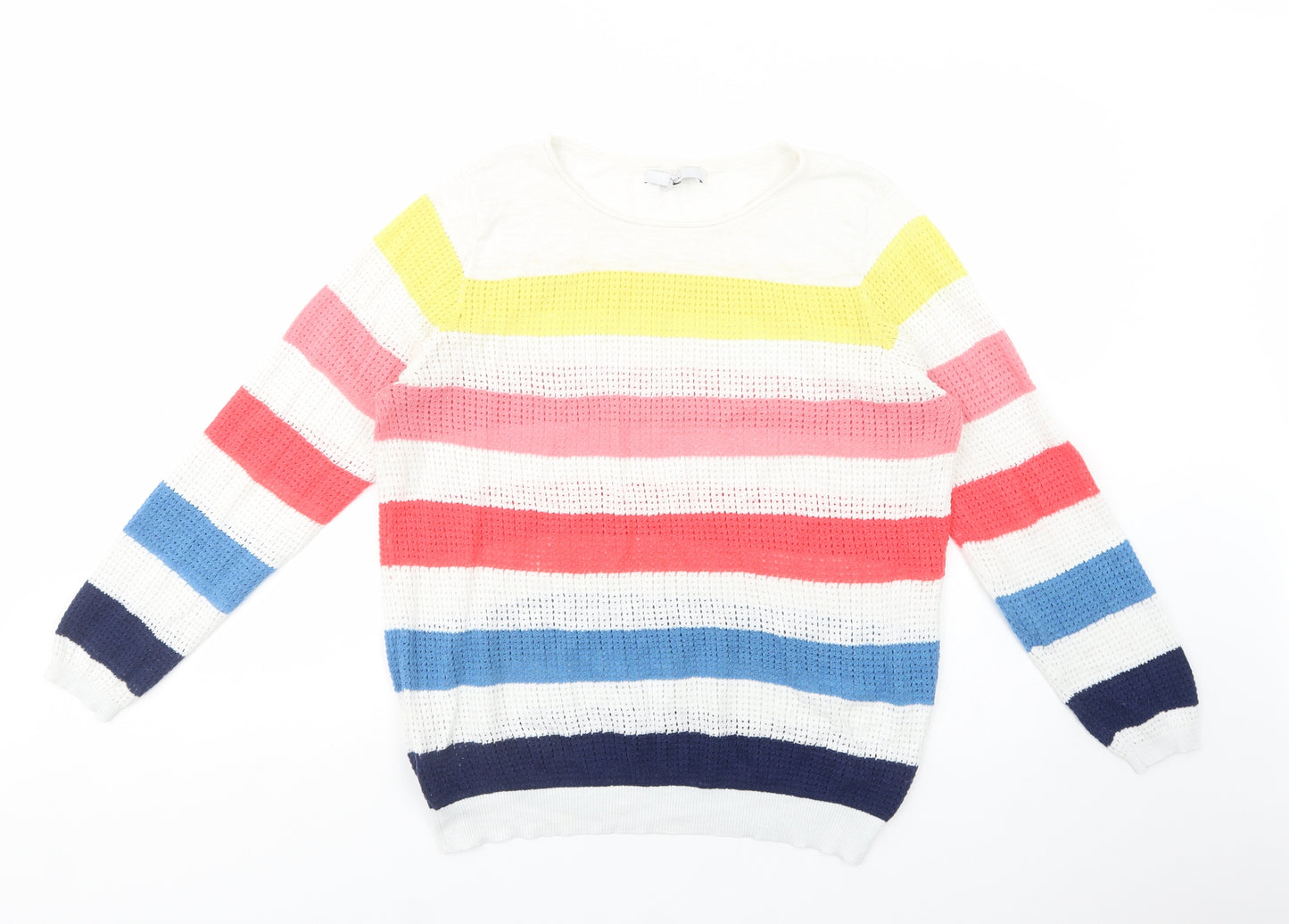 NEXT Womens Multicoloured Crew Neck Striped Cotton Pullover Jumper Size 16