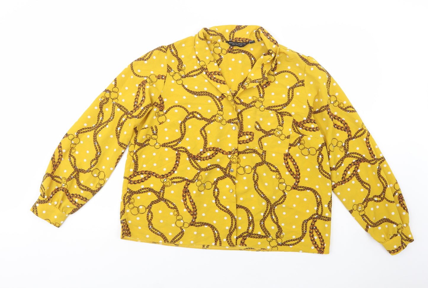 Dorothy Perkins Womens Yellow Geometric Polyester Basic Button-Up Size 18 Collared