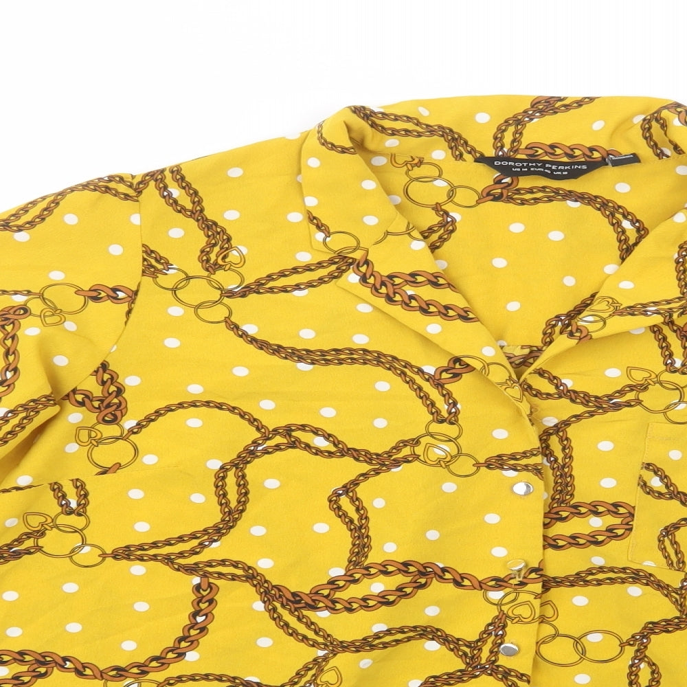 Dorothy Perkins Womens Yellow Geometric Polyester Basic Button-Up Size 18 Collared