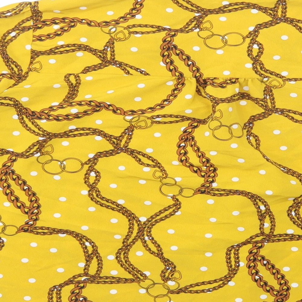 Dorothy Perkins Womens Yellow Geometric Polyester Basic Button-Up Size 18 Collared