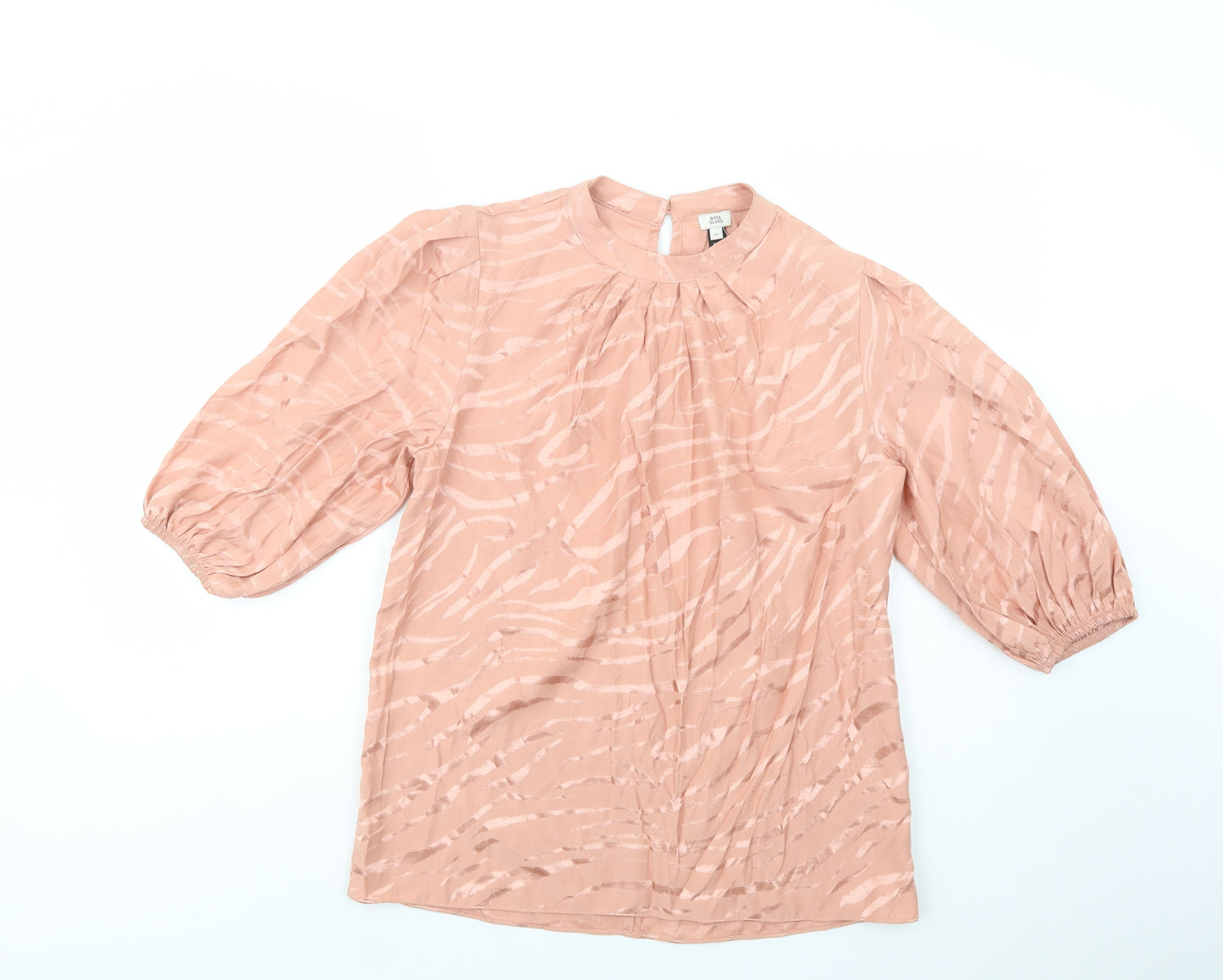 River Island Womens Pink Animal Print Polyester Basic Blouse Size 10 Mock Neck