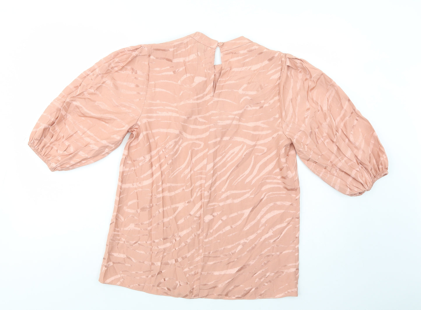 River Island Womens Pink Animal Print Polyester Basic Blouse Size 10 Mock Neck