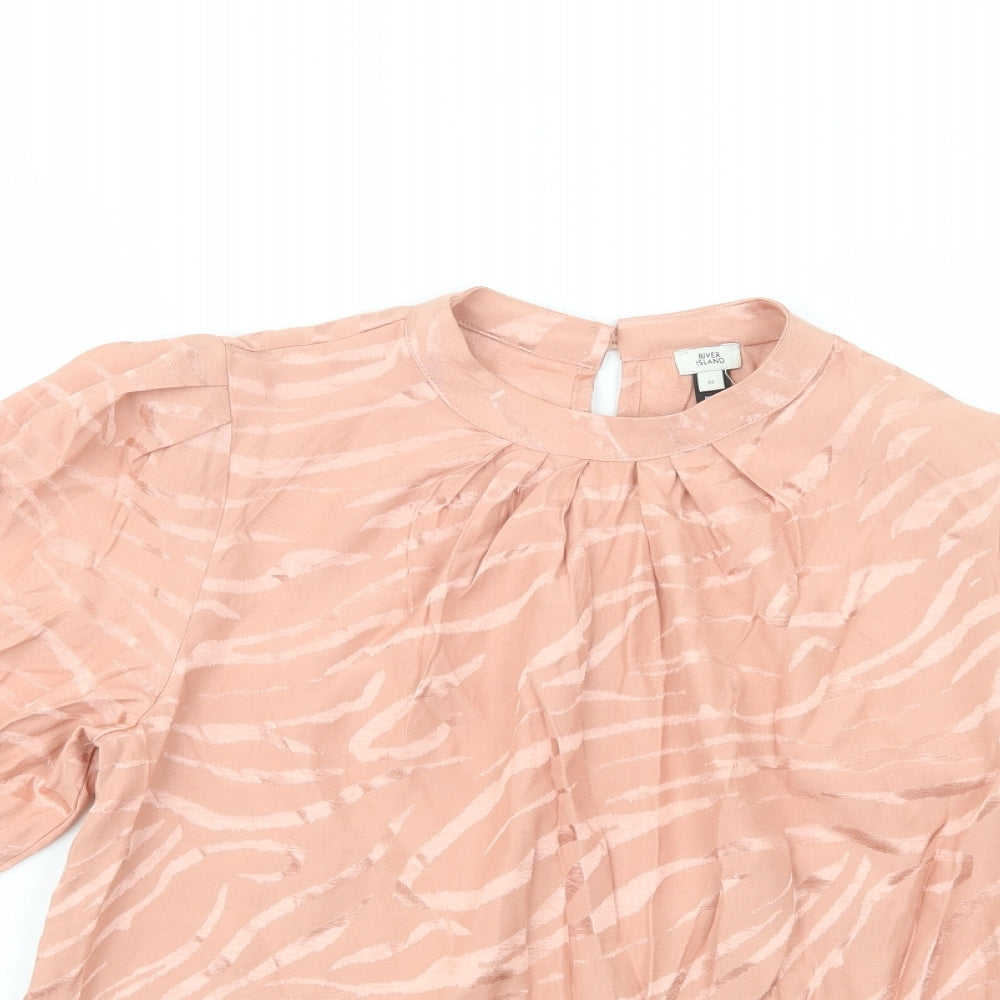 River Island Womens Pink Animal Print Polyester Basic Blouse Size 10 Mock Neck