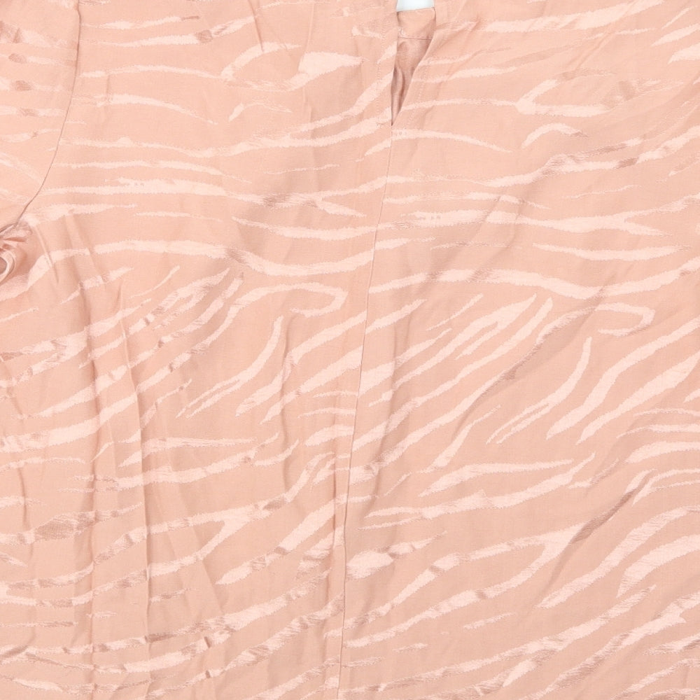 River Island Womens Pink Animal Print Polyester Basic Blouse Size 10 Mock Neck