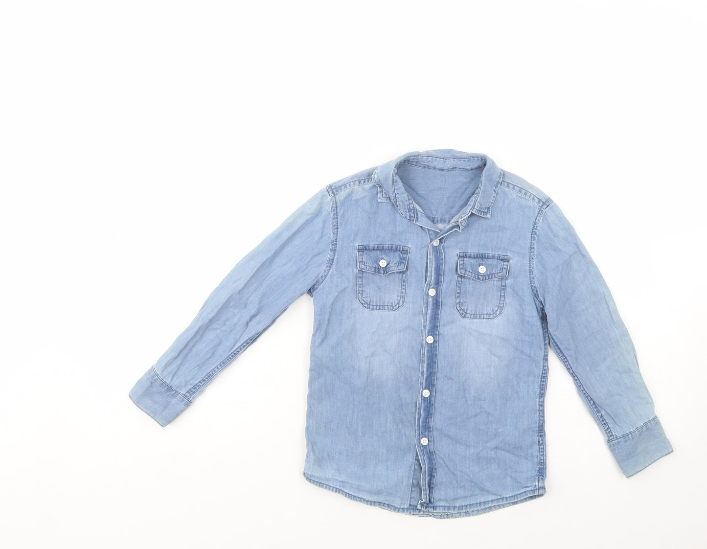 Dunnes Stores Girls Blue  Cotton Basic Button-Up Size 6 Years Collared Button