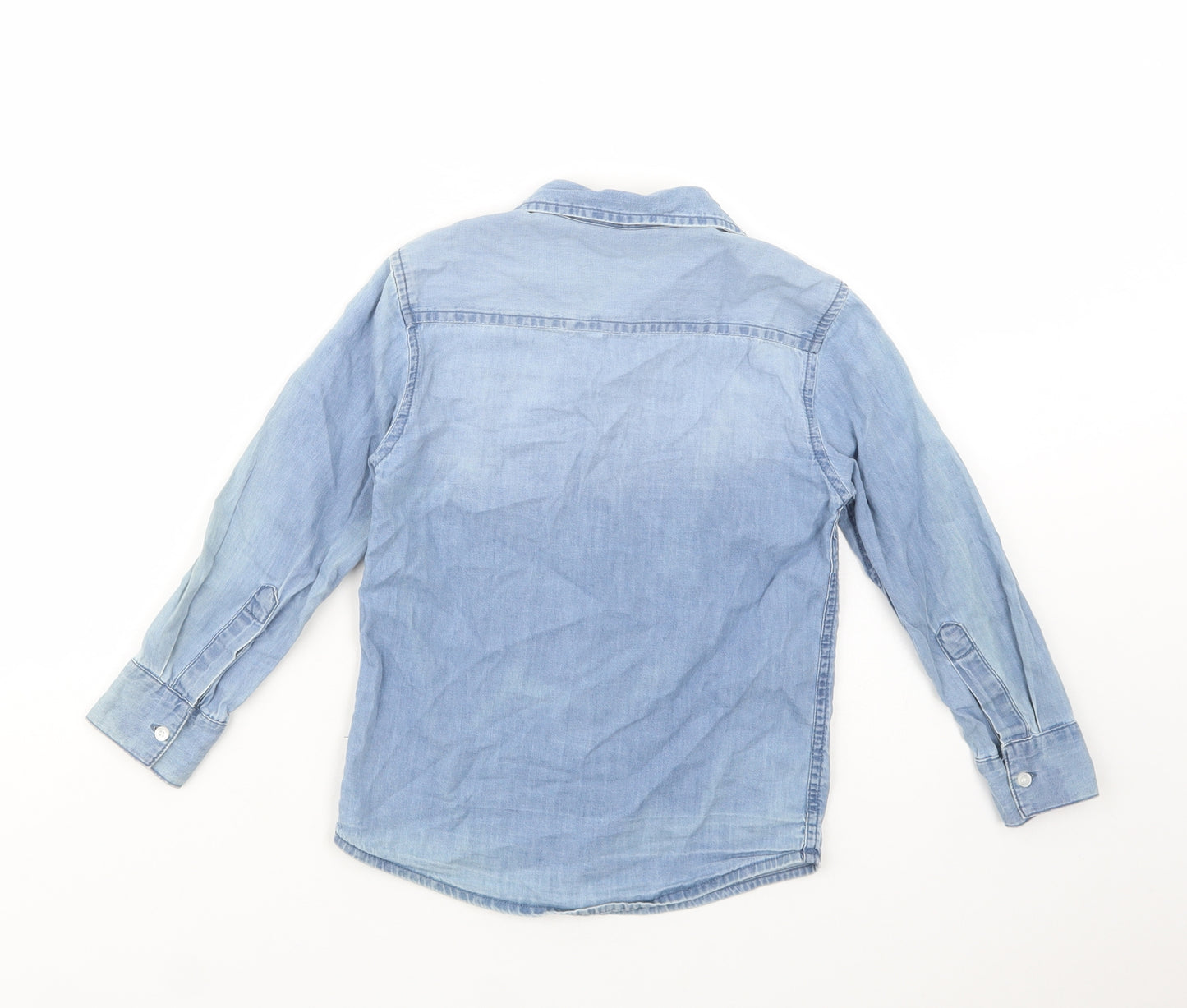 Dunnes Stores Girls Blue  Cotton Basic Button-Up Size 6 Years Collared Button