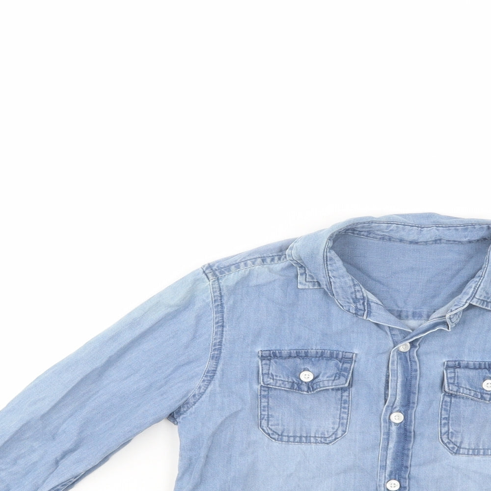 Dunnes Stores Girls Blue  Cotton Basic Button-Up Size 6 Years Collared Button