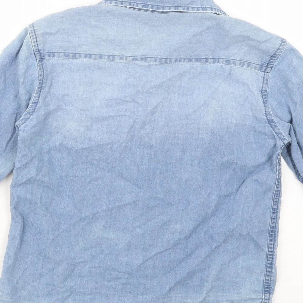 Dunnes Stores Girls Blue  Cotton Basic Button-Up Size 6 Years Collared Button