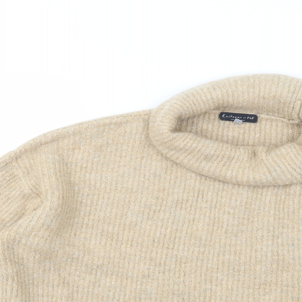 F&F Womens Beige Roll Neck  Acrylic Pullover Jumper Size 20