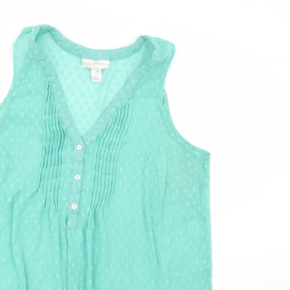 Motherhood Womens Green  Polyester Basic Button-Up Size XL V-Neck - Maternity