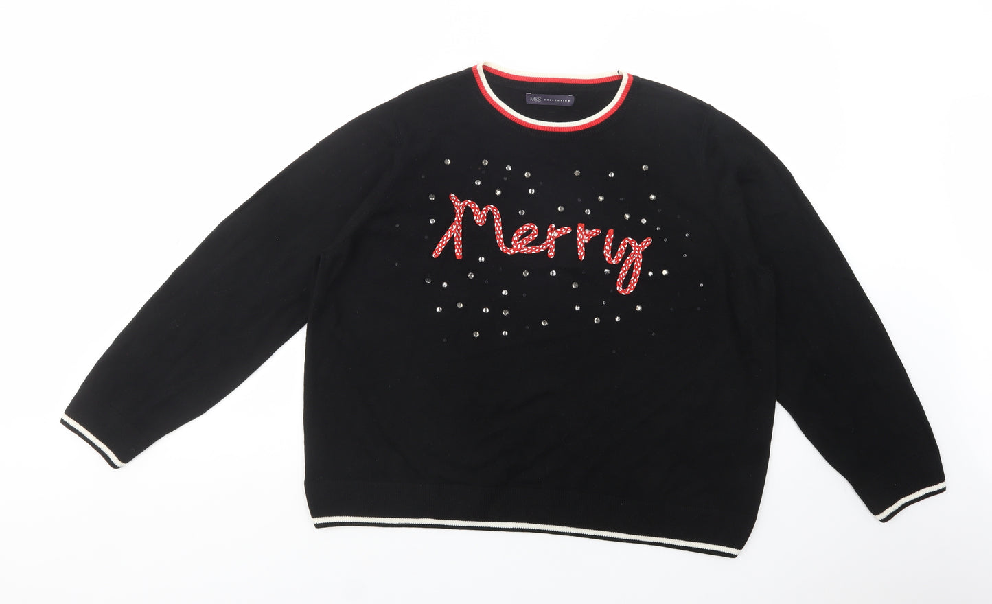 Marks and Spencer Womens Black Crew Neck  Acrylic Pullover Jumper Size XL   - Christmas Jumper