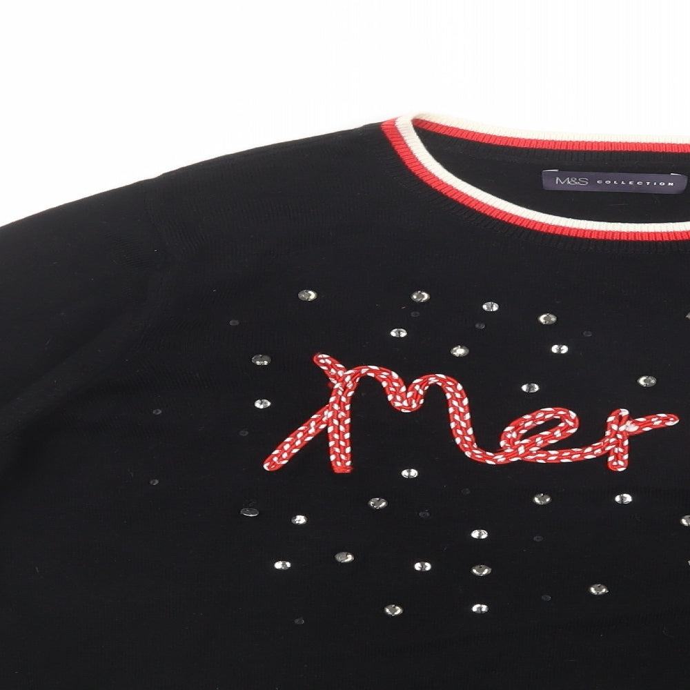 Marks and Spencer Womens Black Crew Neck  Acrylic Pullover Jumper Size XL   - Christmas Jumper