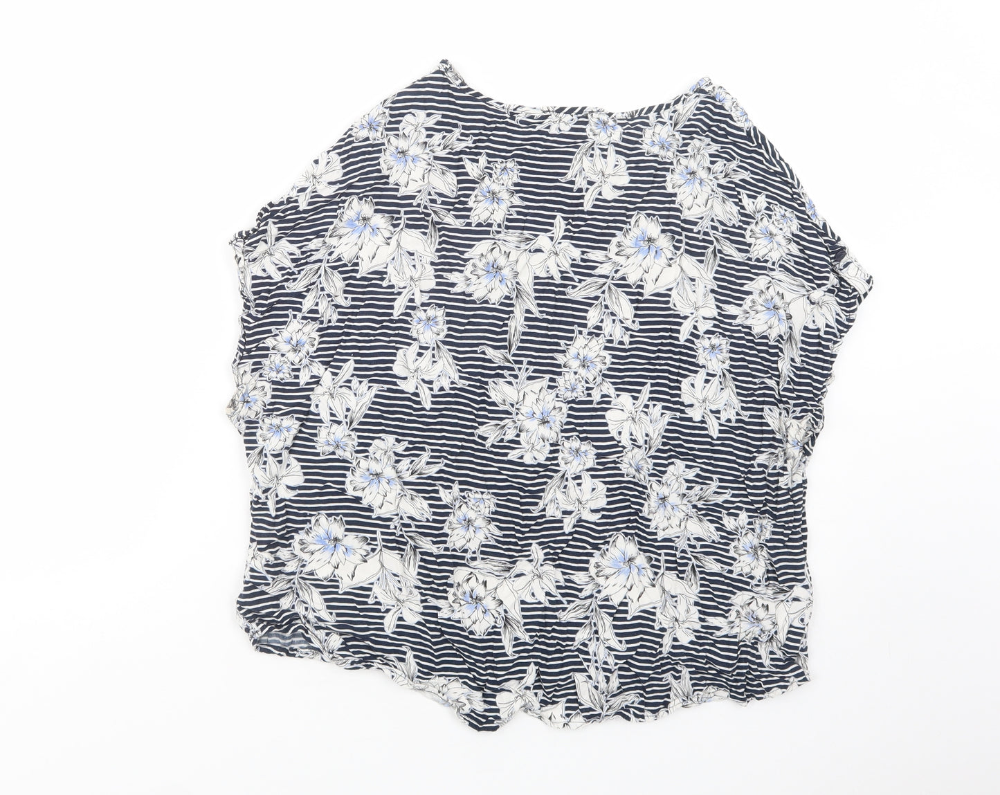 Primark Womens Blue Floral Viscose Basic Blouse Size 20 Crew Neck