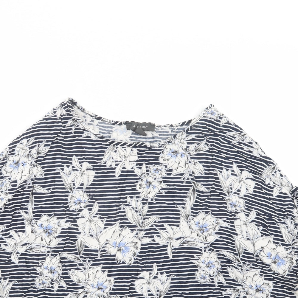 Primark Womens Blue Floral Viscose Basic Blouse Size 20 Crew Neck