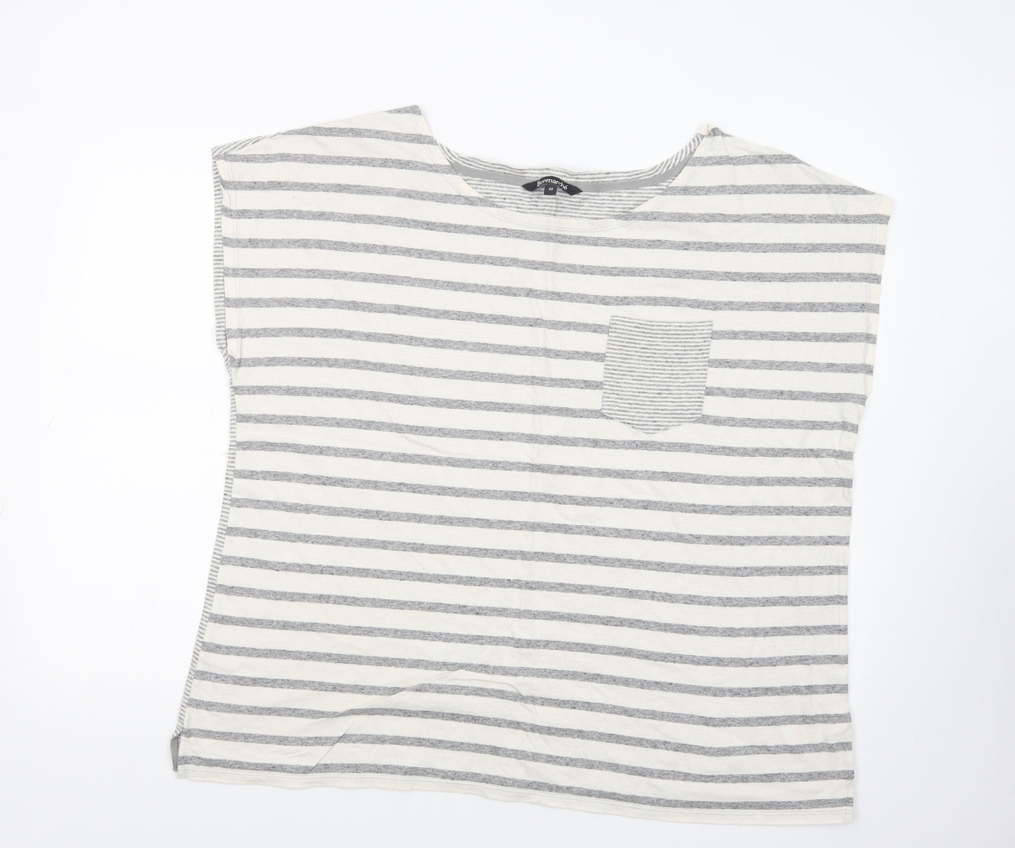 Bonmarché Womens Grey Striped Cotton Basic T-Shirt Size 22 Boat Neck