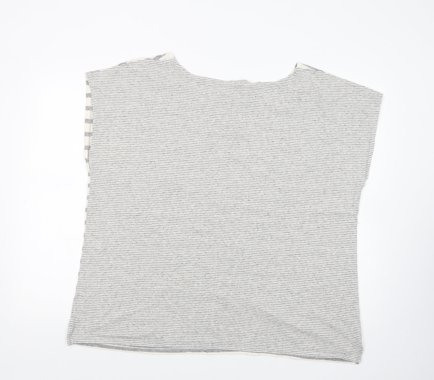 Bonmarché Womens Grey Striped Cotton Basic T-Shirt Size 22 Boat Neck