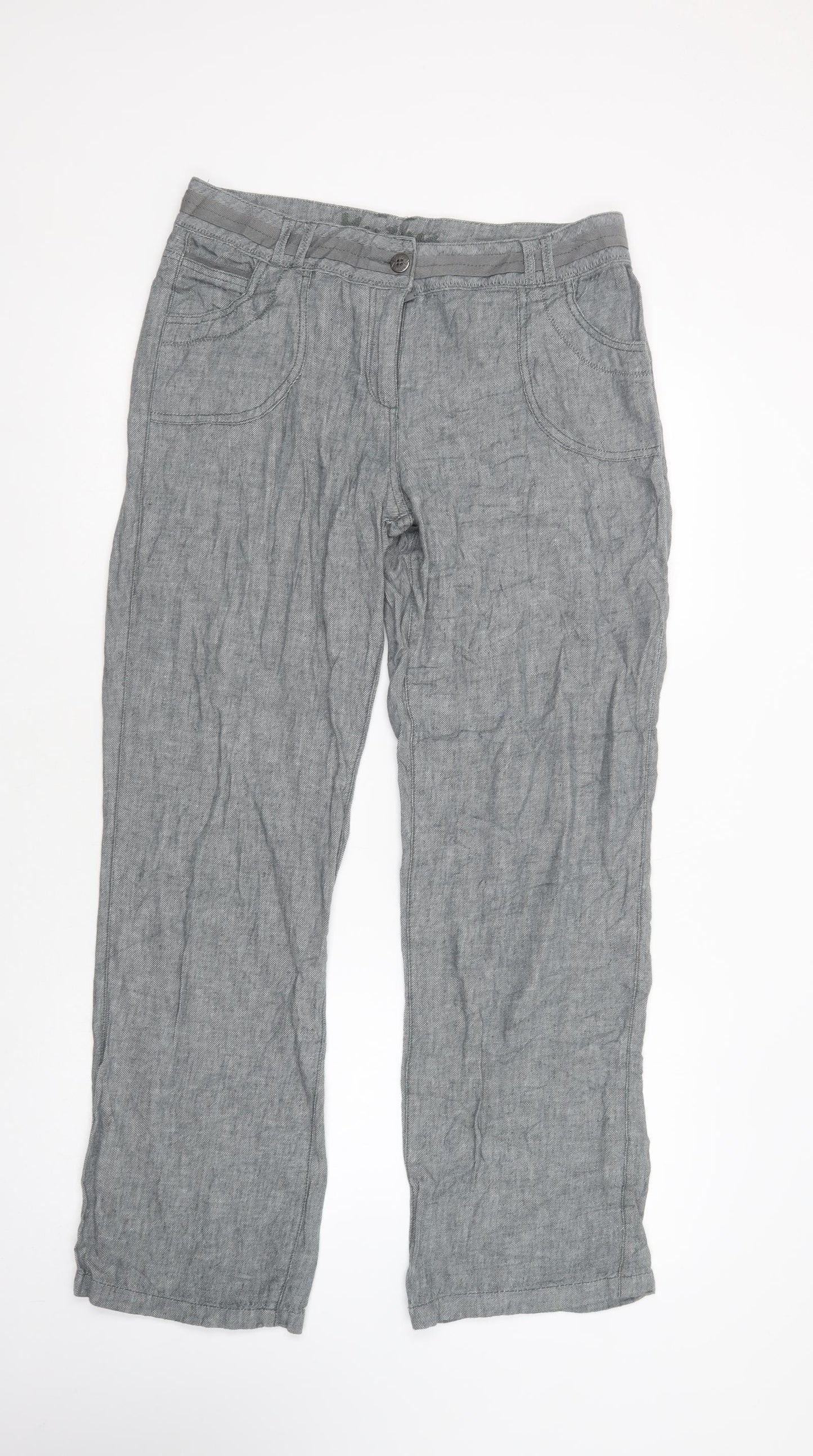Mantaray Womens Grey  Linen Trousers  Size 12 L30 in Regular Button