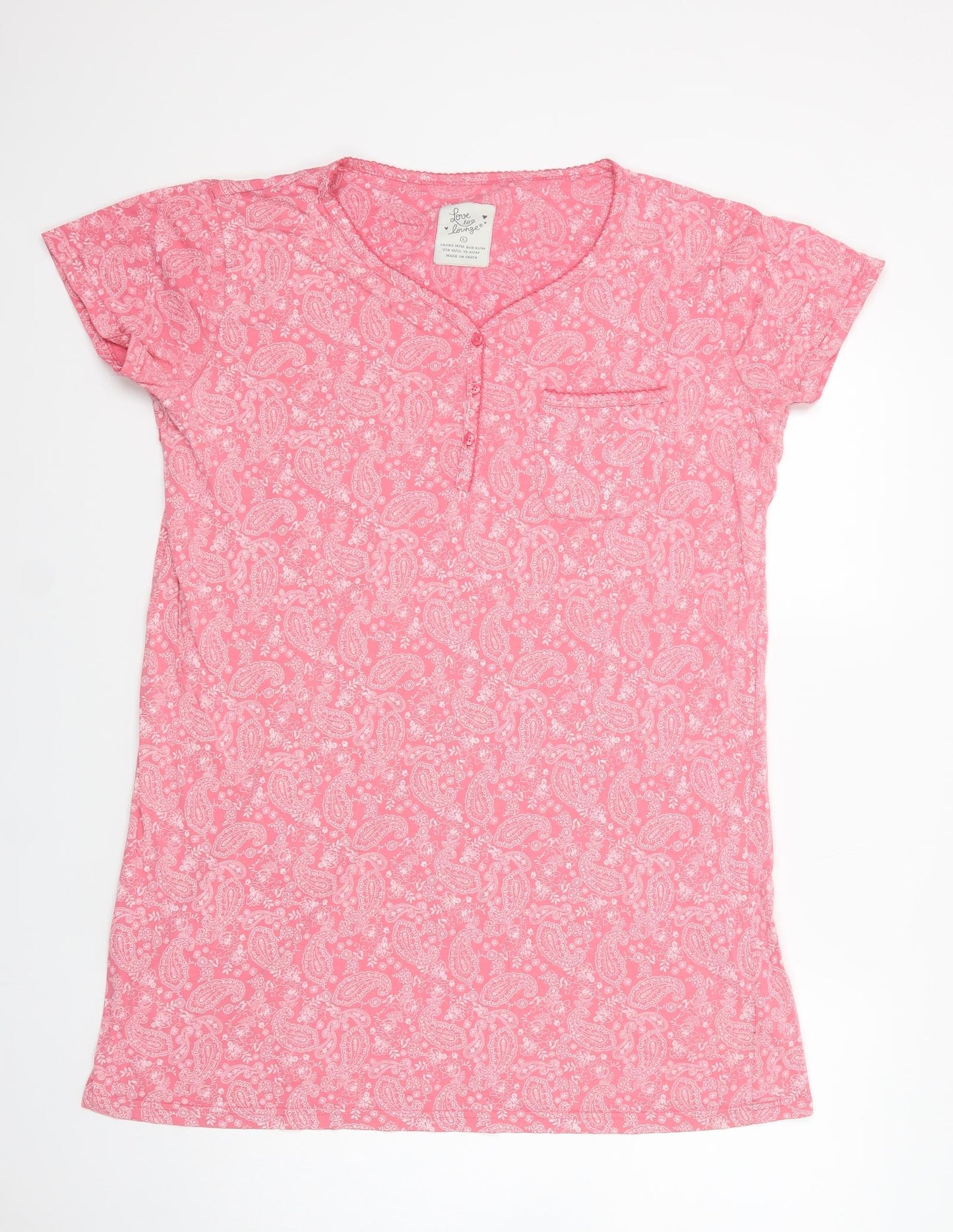 Primark Womens Pink Paisley Cotton Chemise Dress Size 14  Button