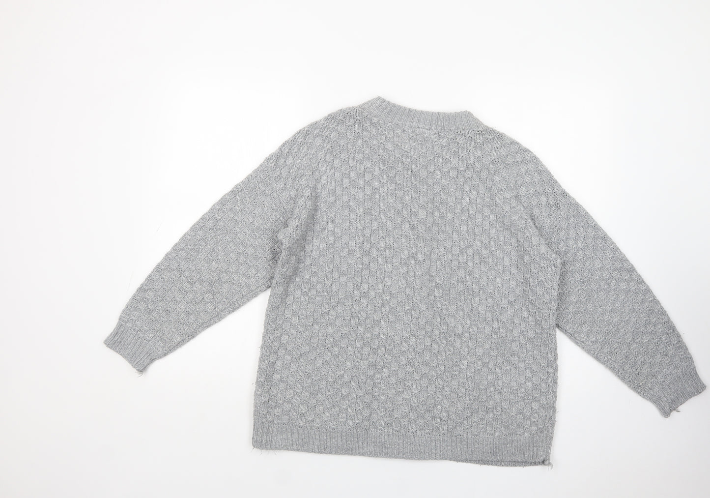 Pure & Natural Womens Grey Crew Neck  Acrylic Cardigan Jumper Size M