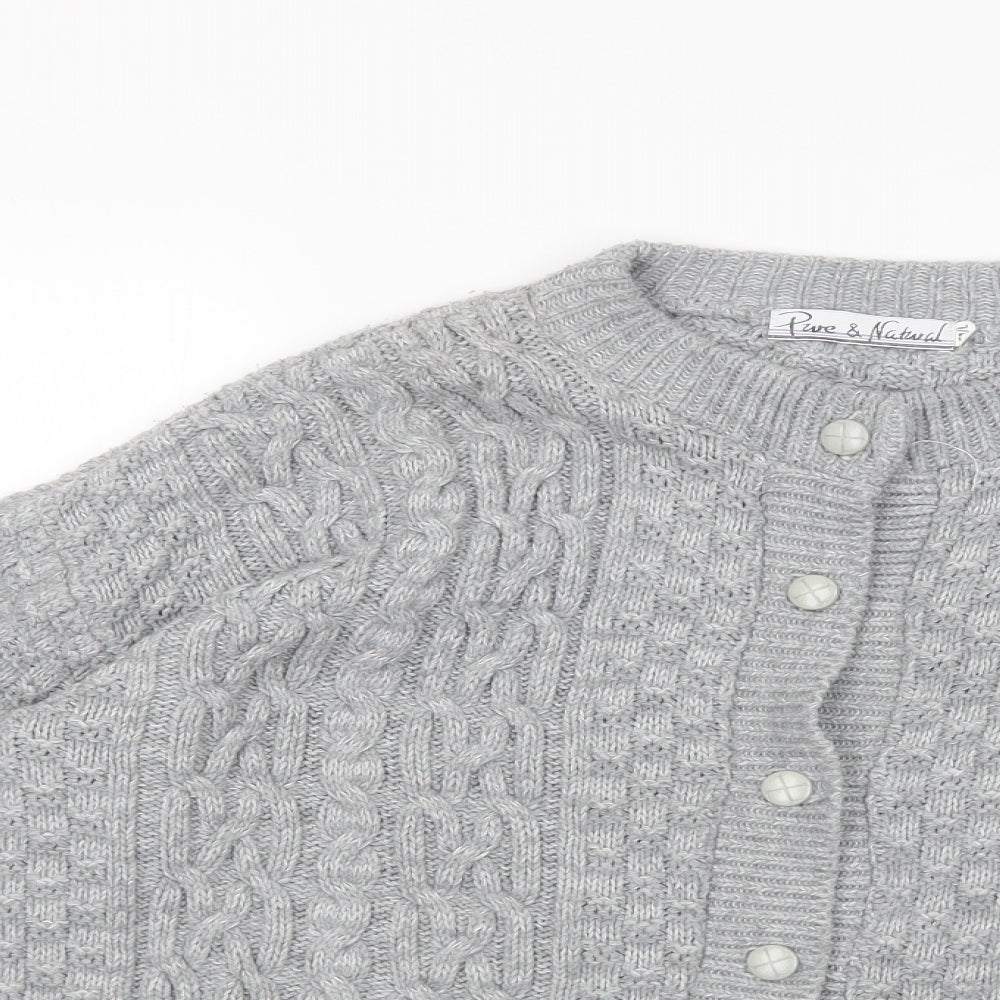 Pure & Natural Womens Grey Crew Neck  Acrylic Cardigan Jumper Size M