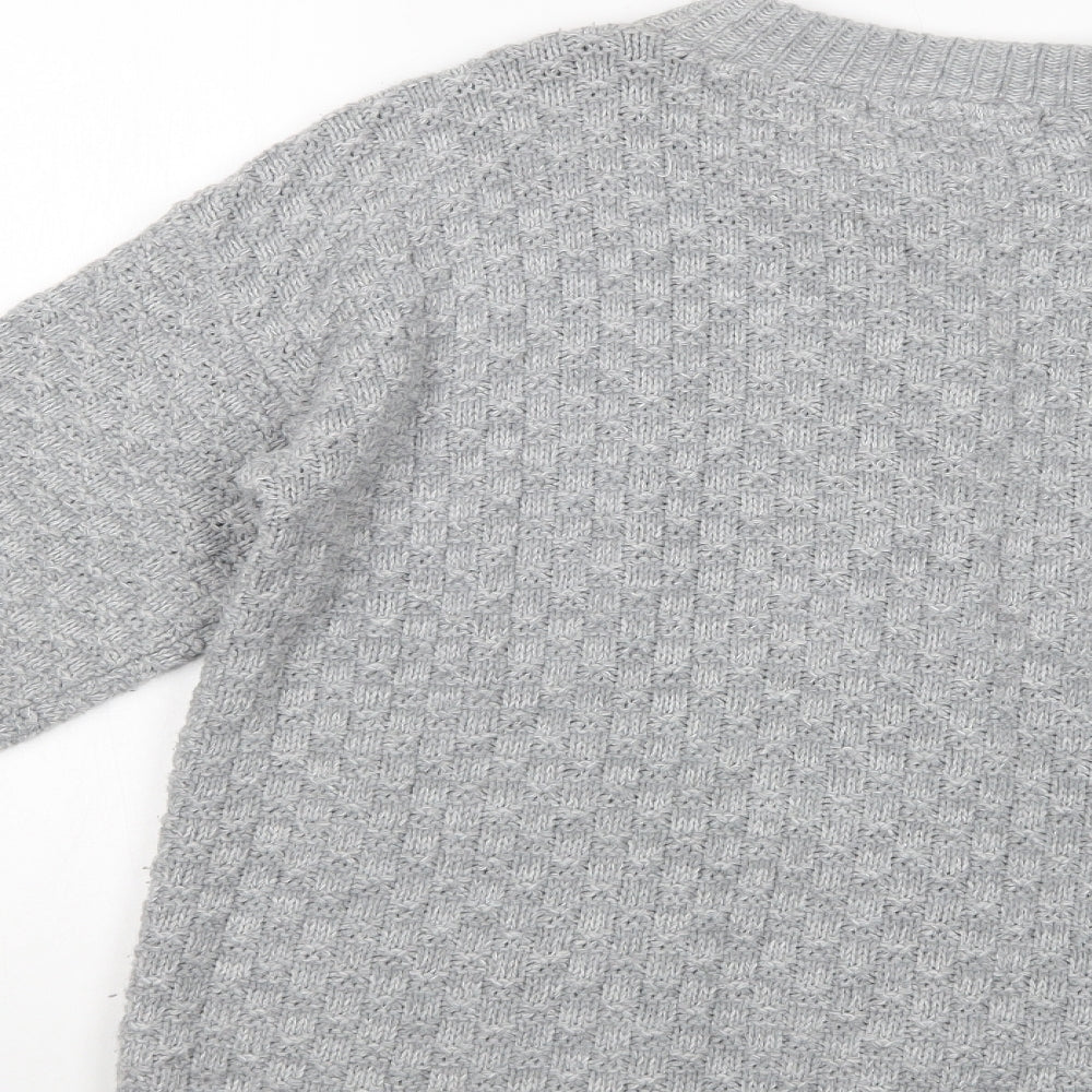 Pure & Natural Womens Grey Crew Neck  Acrylic Cardigan Jumper Size M
