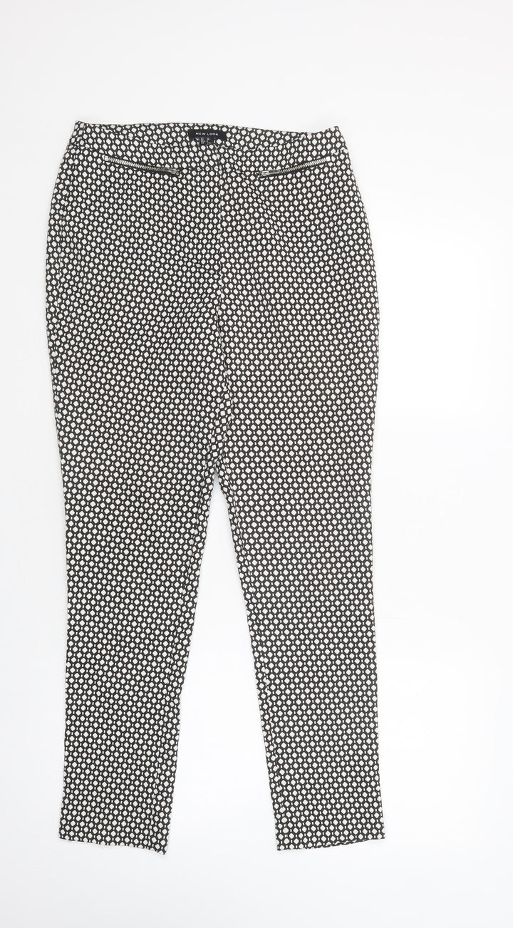 New Look Womens Black Geometric Polyester Dress Pants Trousers Size 10 L27 in Regular Button