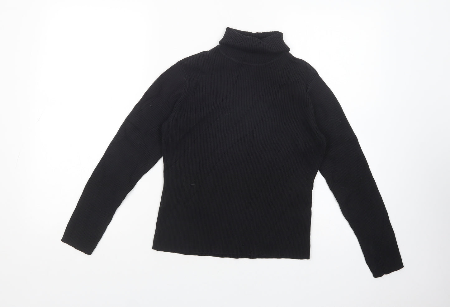 Petite Sophisticate Womens Black Roll Neck  Cotton Pullover Jumper Size 12