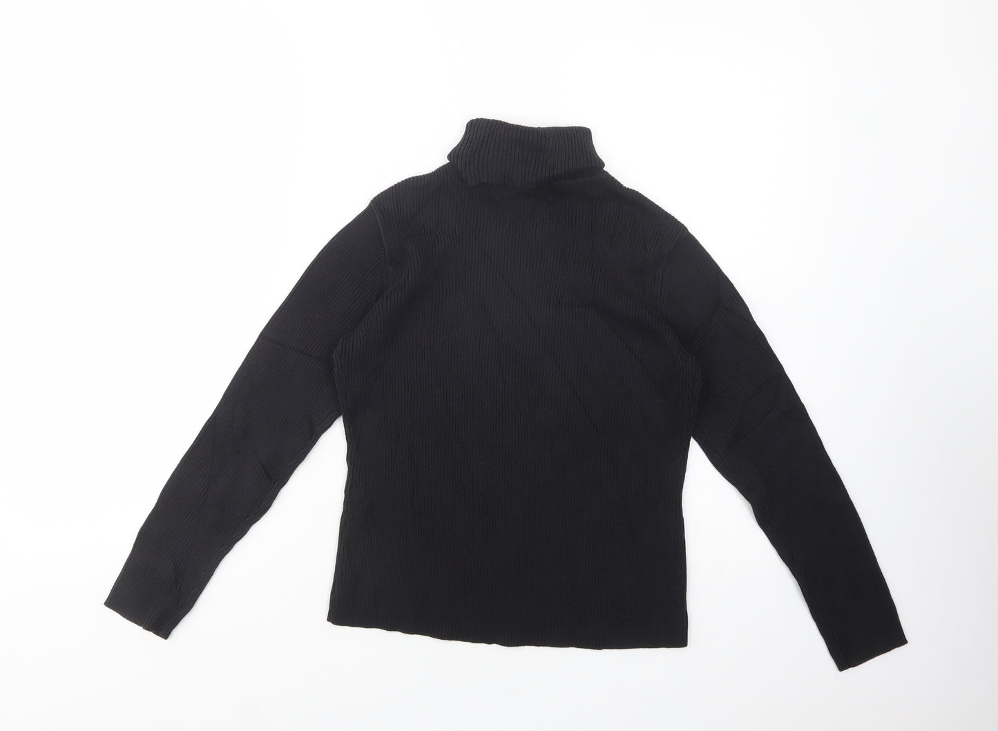 Petite Sophisticate Womens Black Roll Neck  Cotton Pullover Jumper Size 12