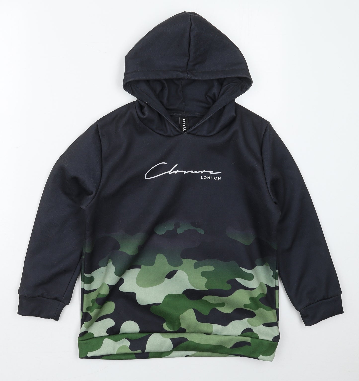 Closure London Boys Black Camouflage Polyester Pullover Hoodie Size 10-11 Years  Pullover