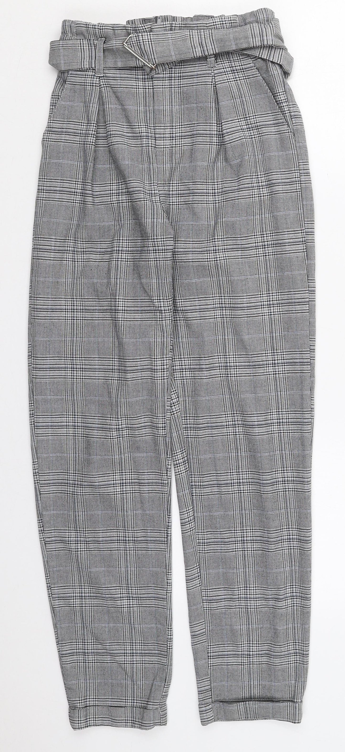 Bershka Womens Grey Check Polyester Trousers  Size S L27 in Regular Zip