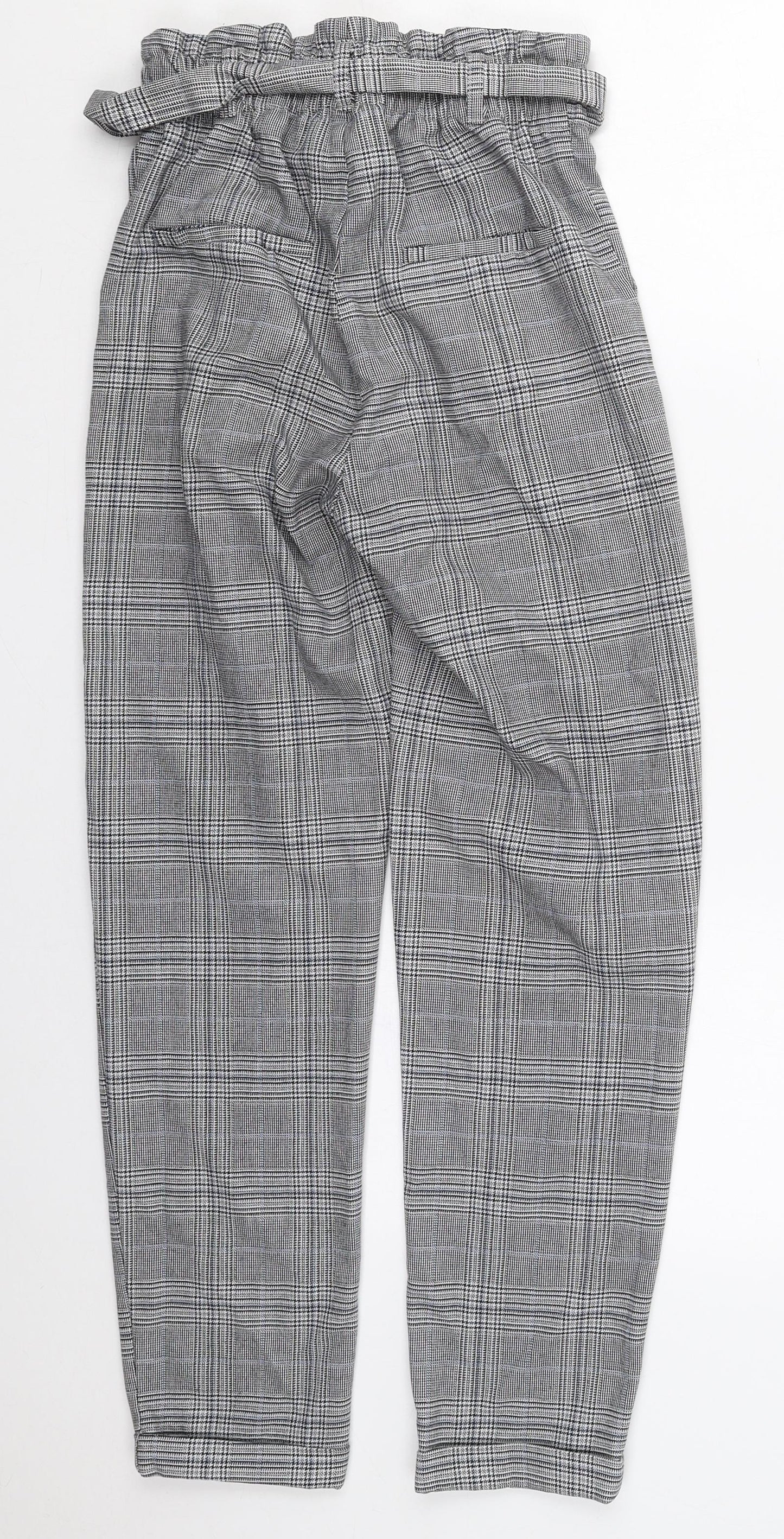 Bershka Womens Grey Check Polyester Trousers  Size S L27 in Regular Zip