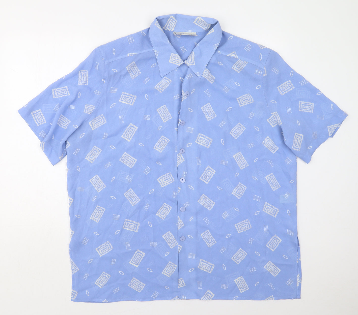 Ann Harvey Womens Blue Geometric Polyester Basic Button-Up Size 22 Collared