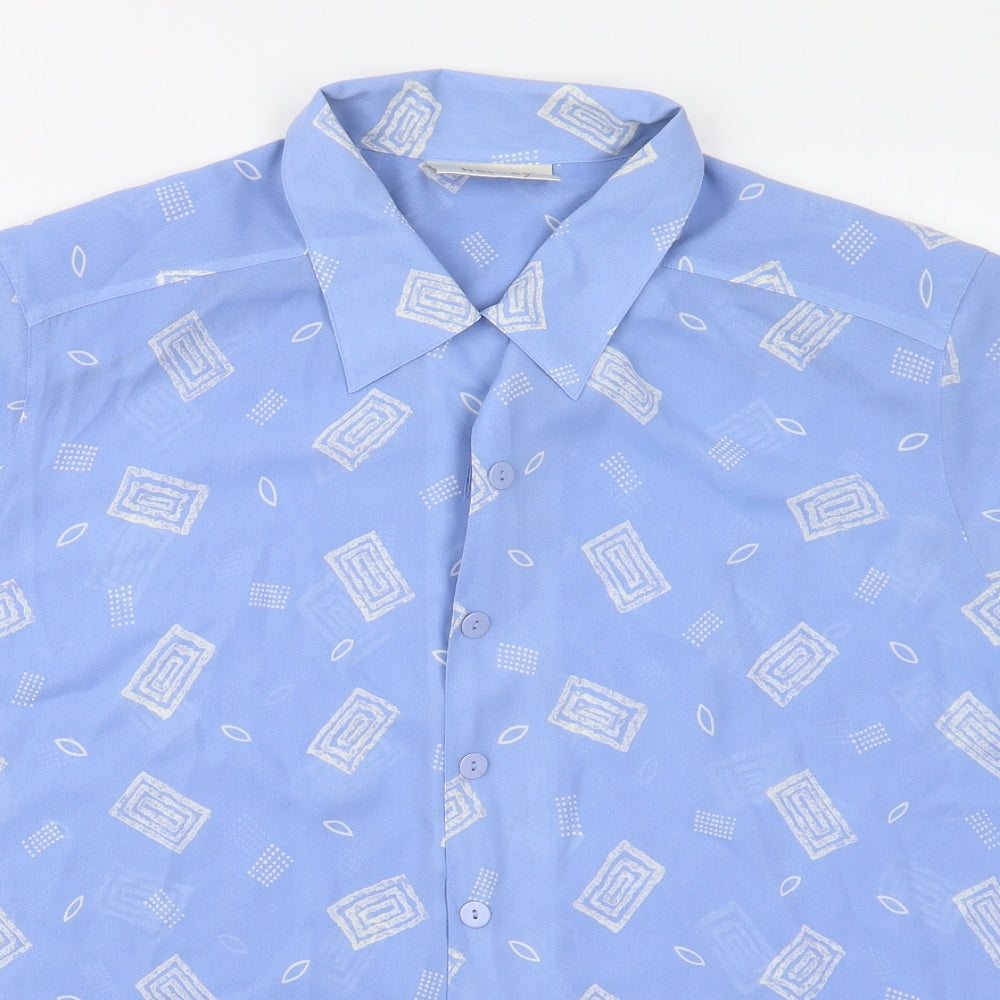 Ann Harvey Womens Blue Geometric Polyester Basic Button-Up Size 22 Collared