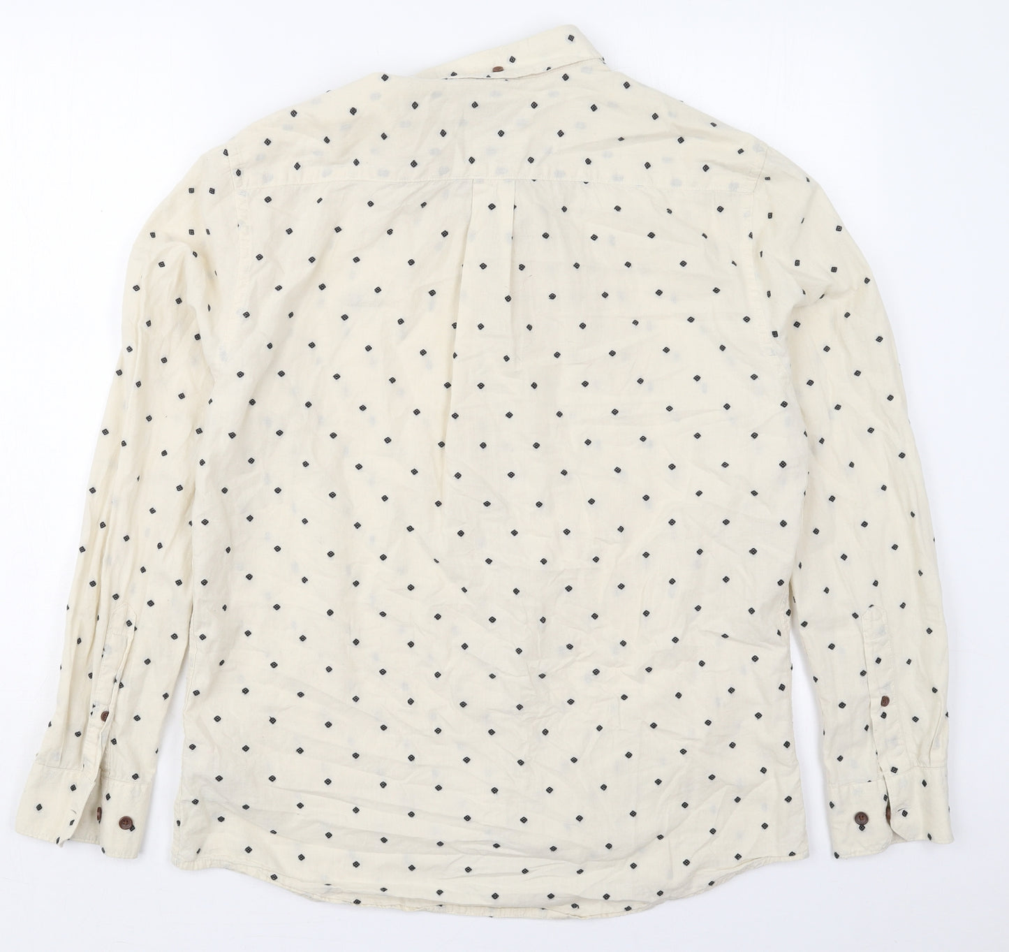 Farah Mens Beige Geometric Cotton  Button-Up Size L Collared Button