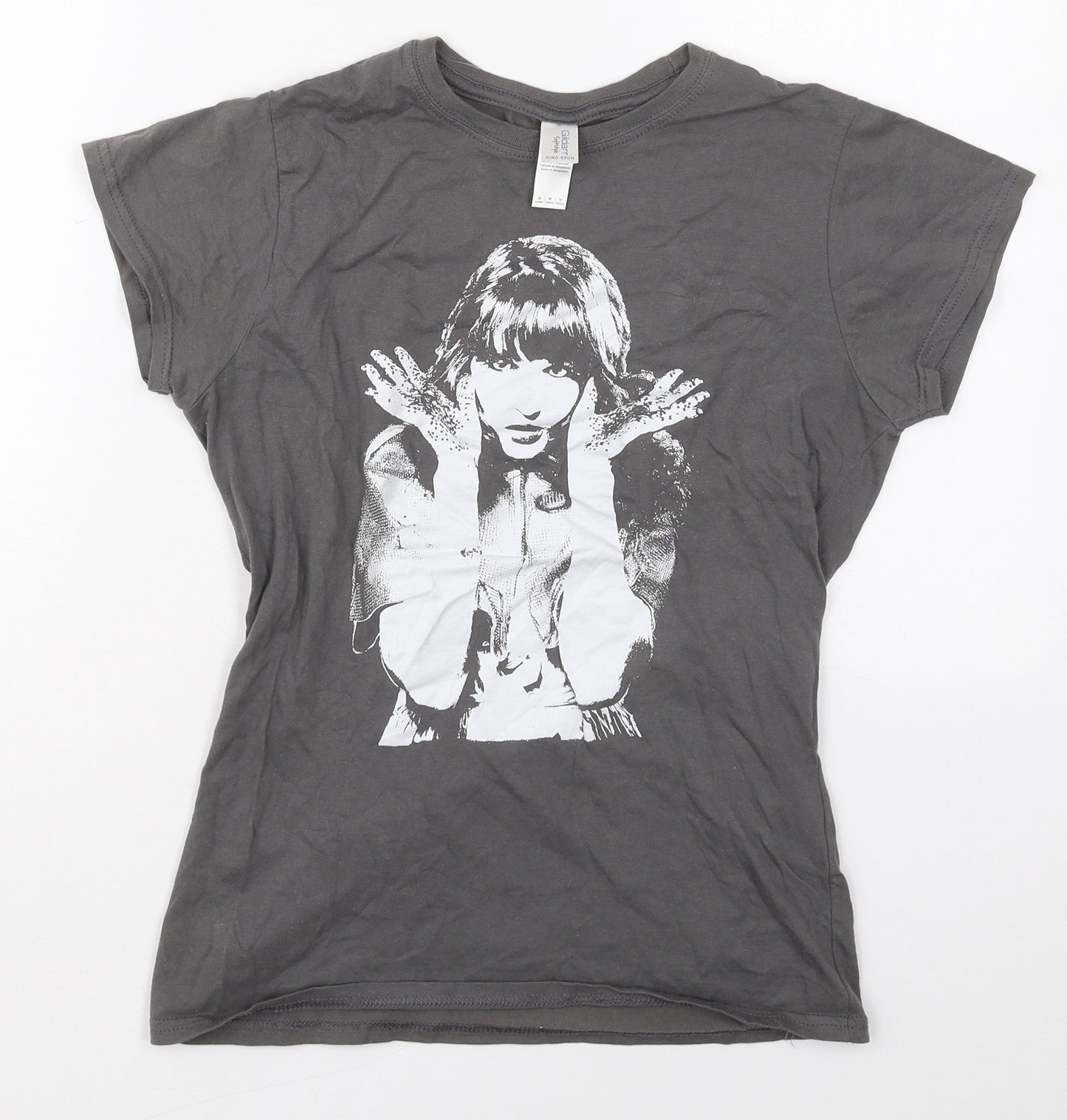 Gildan Womens Grey  Cotton Basic T-Shirt Size M Crew Neck - Woman