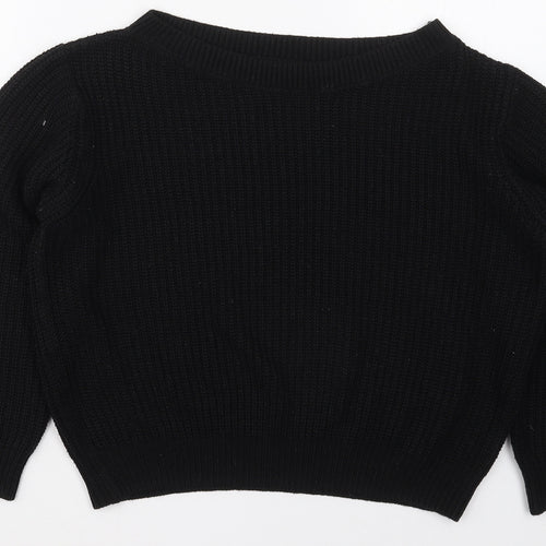 SheIn Womens Black Boat Neck  Acrylic Pullover Jumper Size M