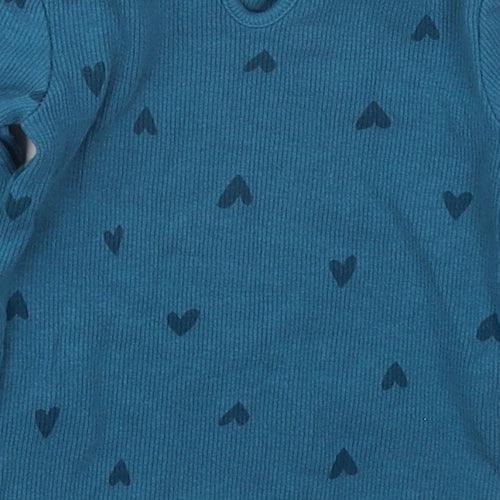Dunnes Girls Blue  Cotton Basic T-Shirt Size 6-9 Months Crew Neck Button - Hearts
