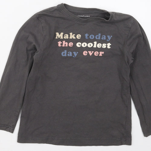 Primark Girls Grey  Cotton Basic T-Shirt Size 7-8 Years Crew Neck Pullover - Make Today The Coolest Day Ever