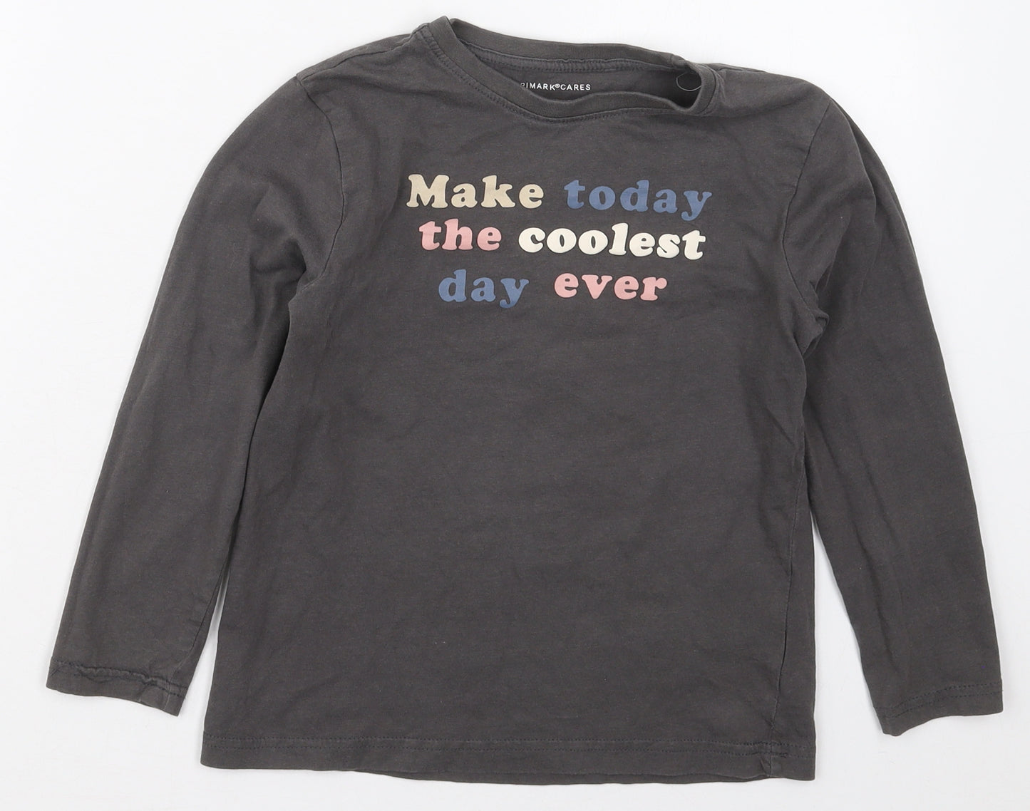 Primark Girls Grey  Cotton Basic T-Shirt Size 7-8 Years Crew Neck Pullover - Make Today The Coolest Day Ever