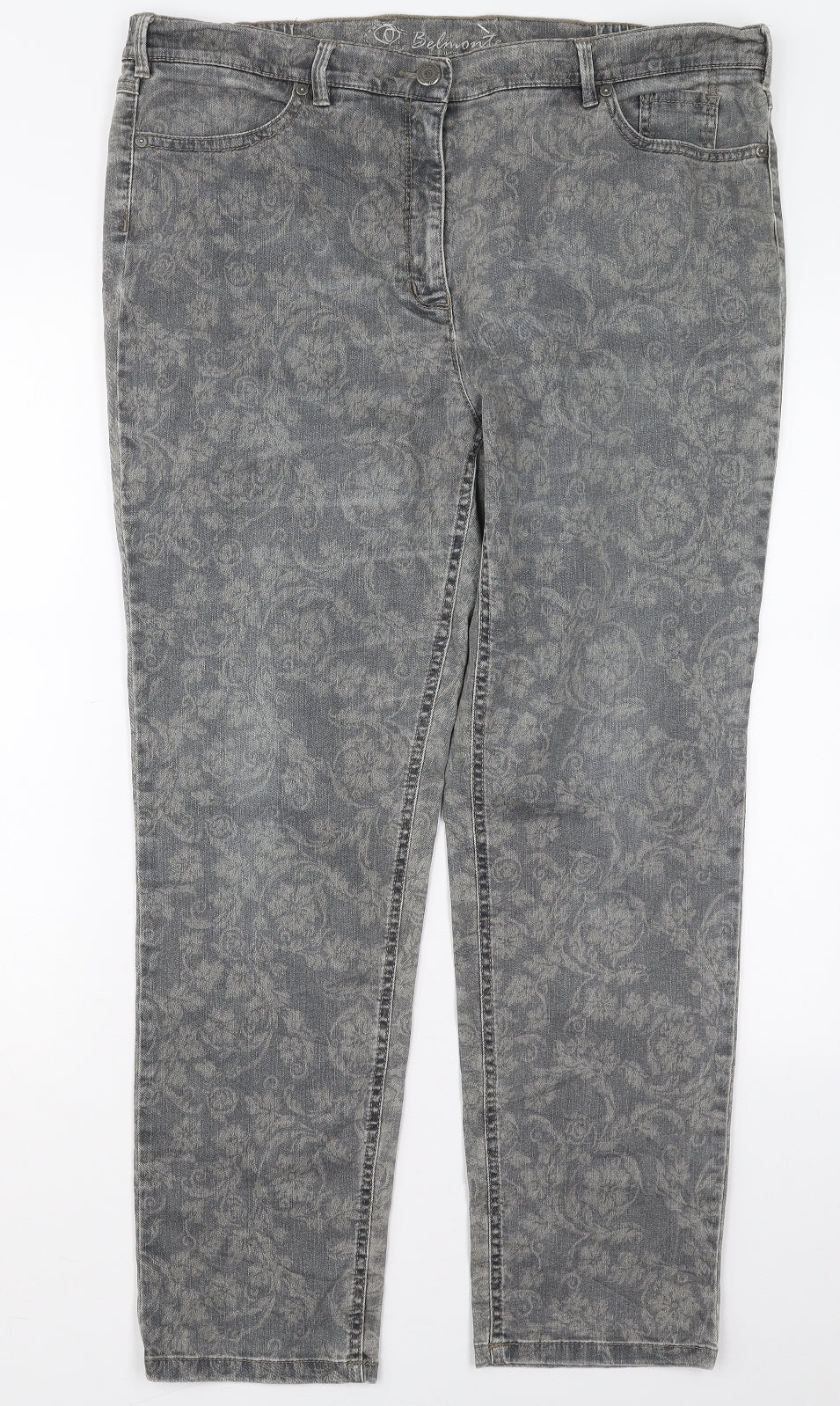 Belmonte Womens Grey Floral Cotton Tapered Jeans Size 20 L28 in Regular Button